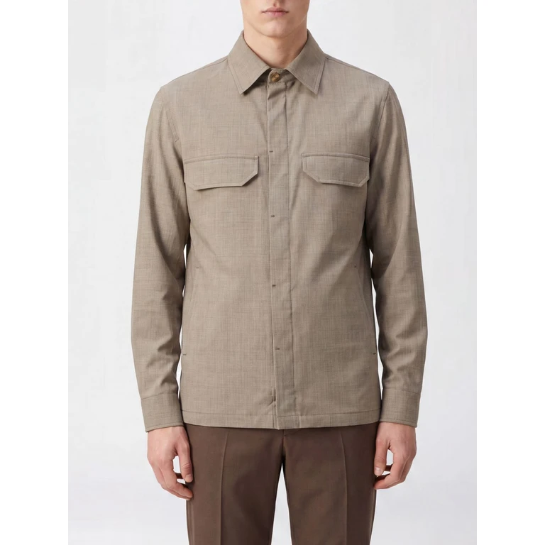 Shirt Jacket in a Cotton Blend with Flap Pockets and Hidden Buttons (DAVID30011900023)