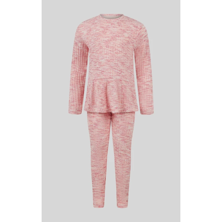 4-6X 2 PC Ribbed Space Dye Peplum Pullover + Legging Set