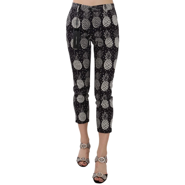 Dolce & Gabbana Black Pineapple Print Skinny Capri Pants Cotton Elastane - Women