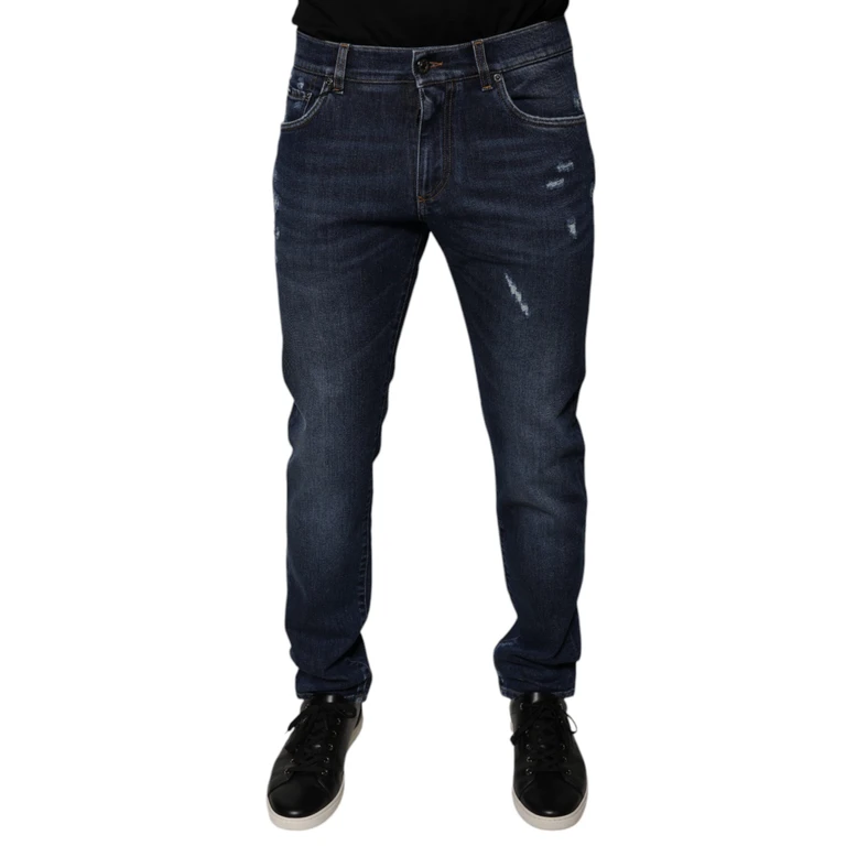 Dolce & Gabbana Dark Blue Cotton Logo Skinny Denim Jeans Polyester Elastane Clothing - Men