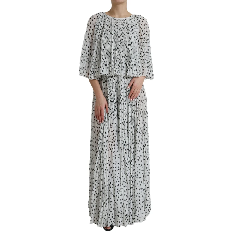 Dolce & Gabbana White Polka Dot A-Line Pleated Maxi Dress Black/white Polyester - Women