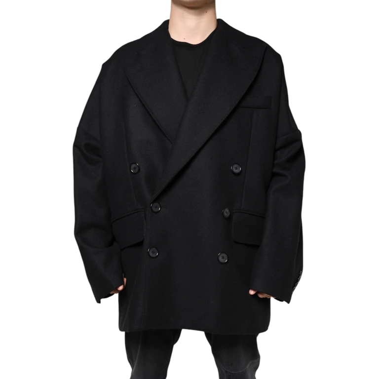 Dolce & Gabbana Black Wool Double Breasted Men Coat Jacket Virgin Nylon Clothing - Men