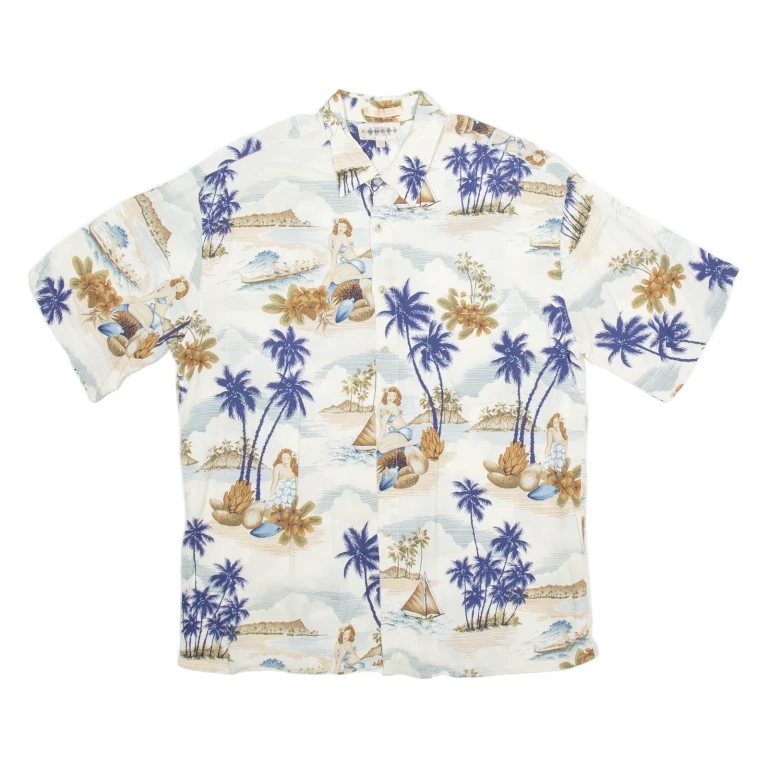 CAMPIA MODA Mens Hawaiian Shirt Cream Crazy Pattern L