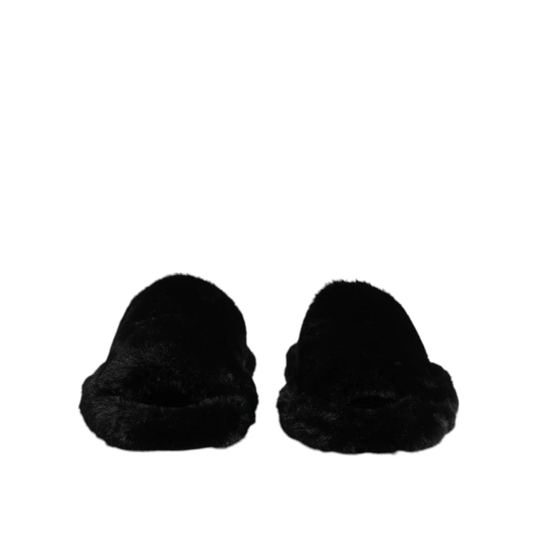 Dolce & Gabbana Black Polyester Velvet Slides Slipper Shoes - Men