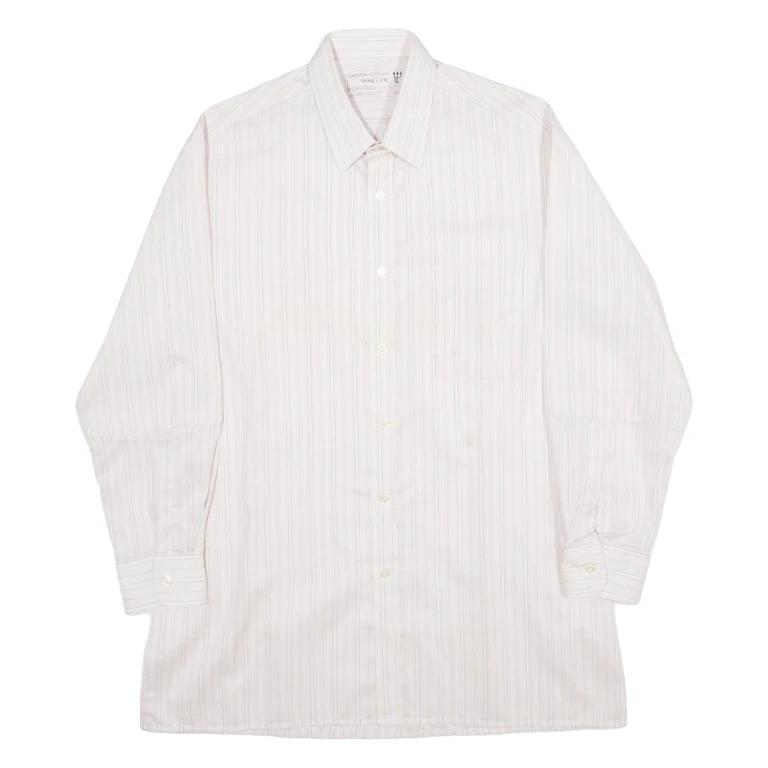 POSEIDON Mens Shirt Cream Striped Long Sleeve L