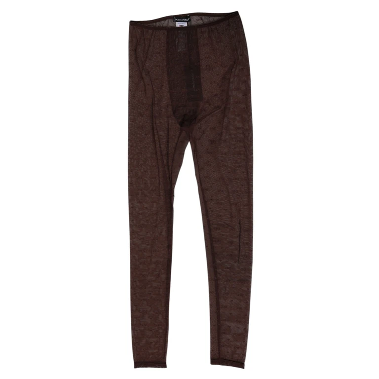 Dolce & Gabbana Brown Nylon Logo Lace Leggings Pants Underwear Elastane - Women
