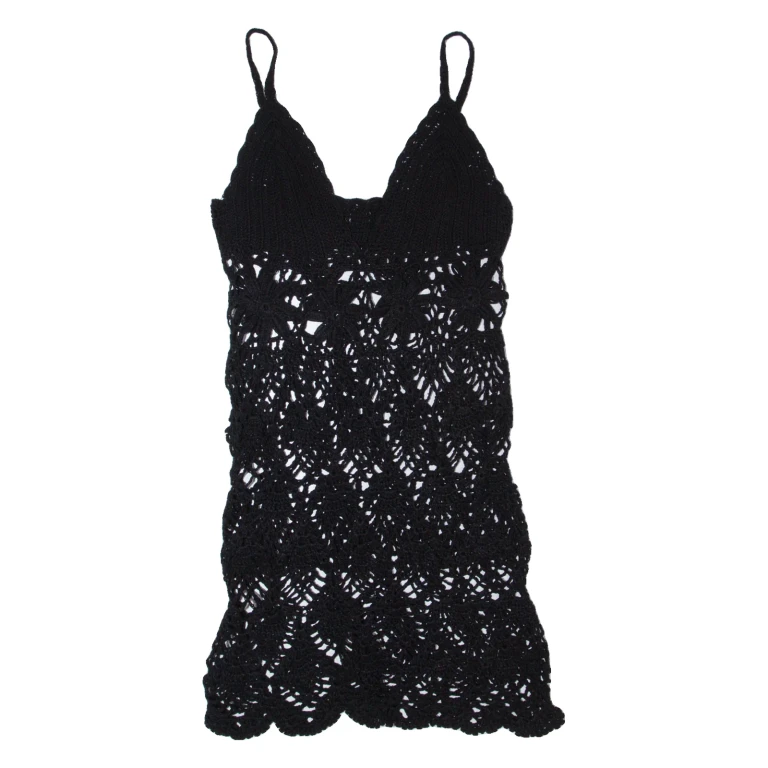 Womens Bodycon Dress Black Crochet Sleeveless Short S