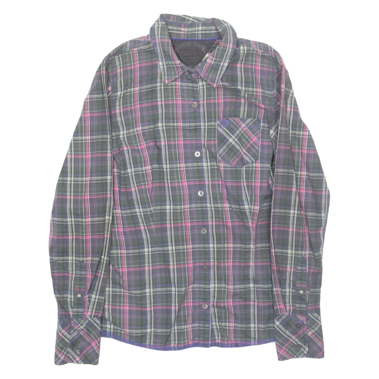 HILFIGER DENIM Womens Shirt Grey Check Long Sleeve M