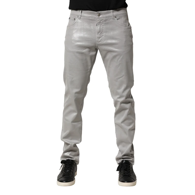 Dolce & Gabbana Silver Cotton Stretch Slim Denim Jeans Elastane Clothing - Men