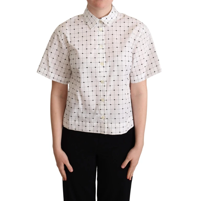 Dolce & Gabbana White Polka Dot Cotton Collared Shirt Top - Women