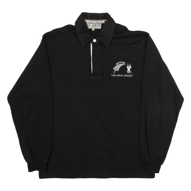 CLOUDS The Haka Dance Mens Polo Shirt Black Long Sleeve L