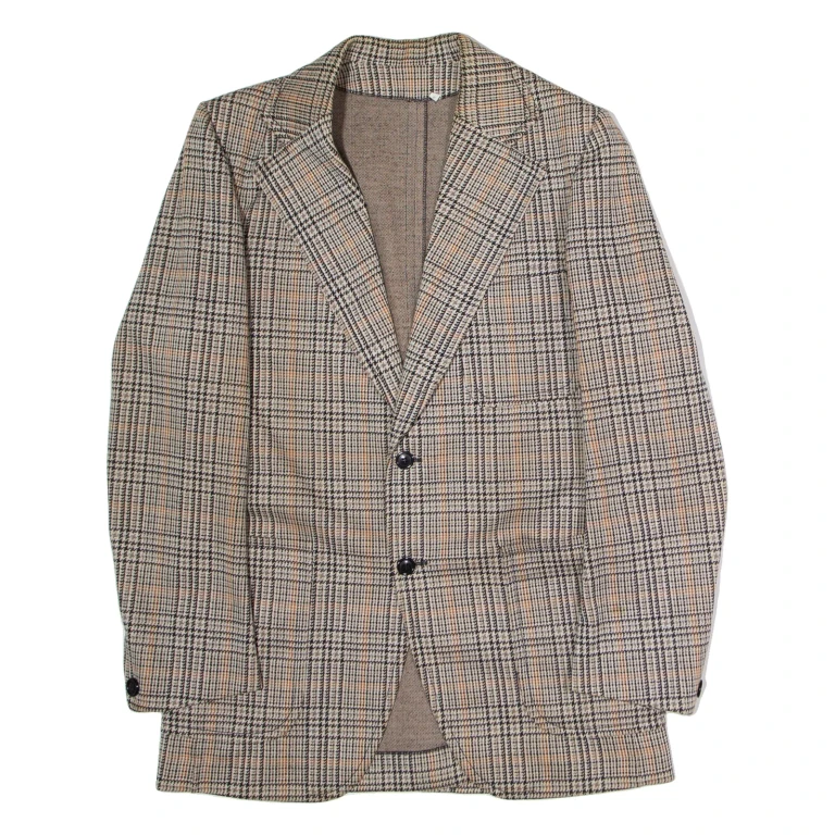 STANLEY Mens Blazer Jacket Beige Wool 90s Check M