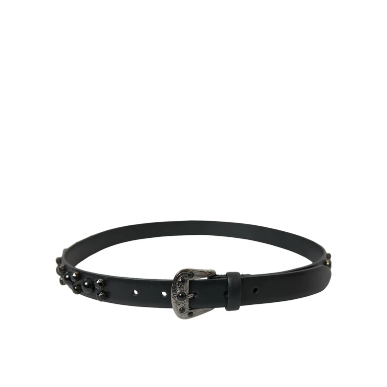 Dolce & Gabbana Black Embellished Leather Engraved Buckle Belt Calf - Women