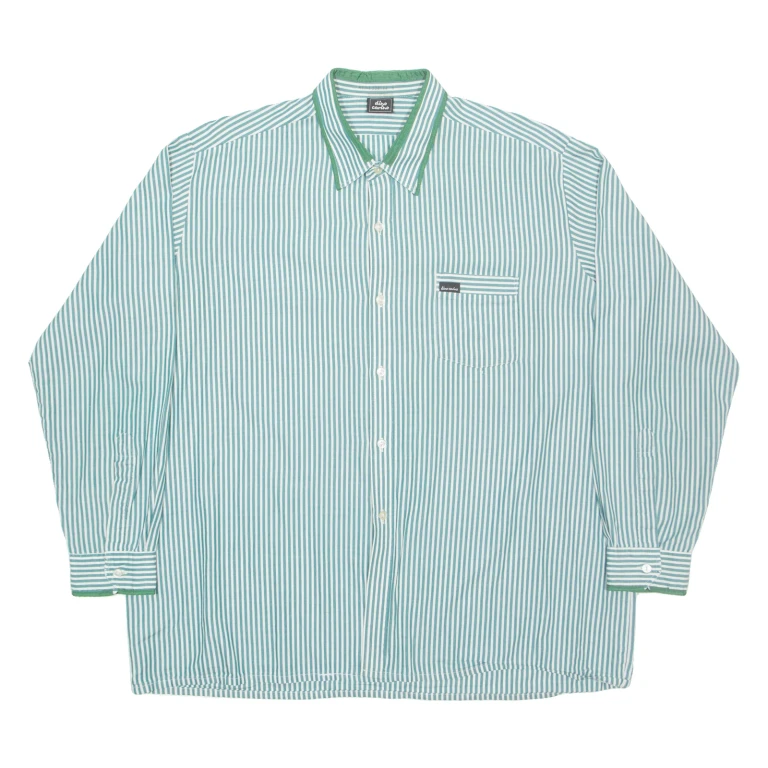 DINO CARINO Mens Shirt Green Striped Long Sleeve XL