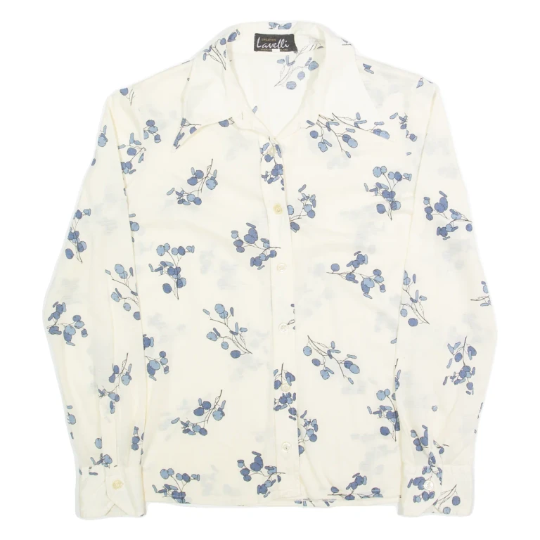 LAVELLO Sheer Womens Printed Shirt Cream Collared 90s Floral M