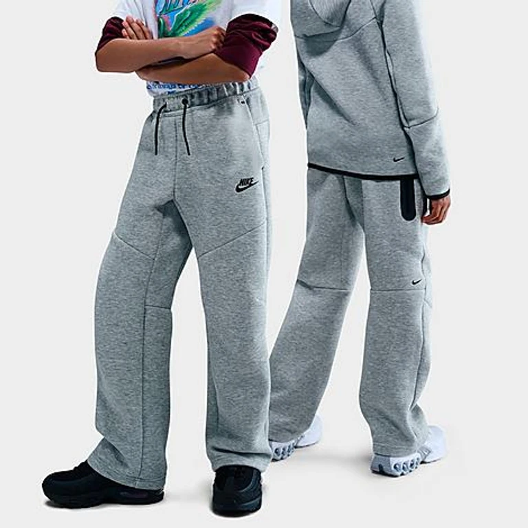 Nike Big Kids Sportswear Tech Fleece Open Hem Pants in Dark Grey Heather/Black Size: XS