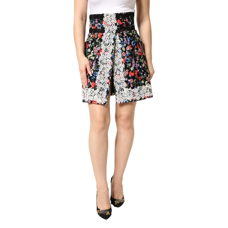 Dolce & Gabbana Black Floral Lace Cotton Highwaist Mini Skirt Co+se - Women
