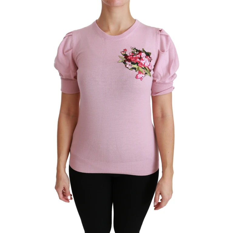 Dolce & Gabbana Pink Floral Embroidered Blouse Wool Top Virgin - Women