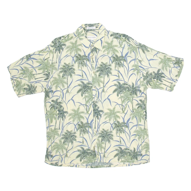 PIERRE CARDIN Mens Hawaiian Shirt Green Crazy Pattern L