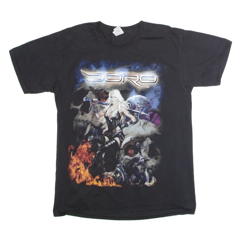 FRUIT OF THE LOOM Doro Mens Band T-Shirt Black Crew Neck L