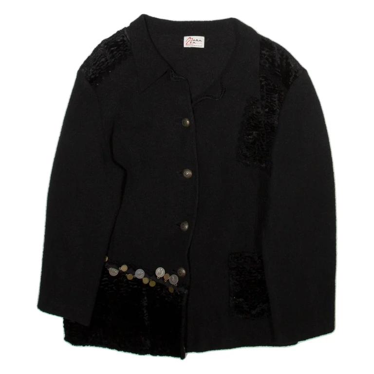 MARA LEA Womens Overcoat Jacket Black Wool S