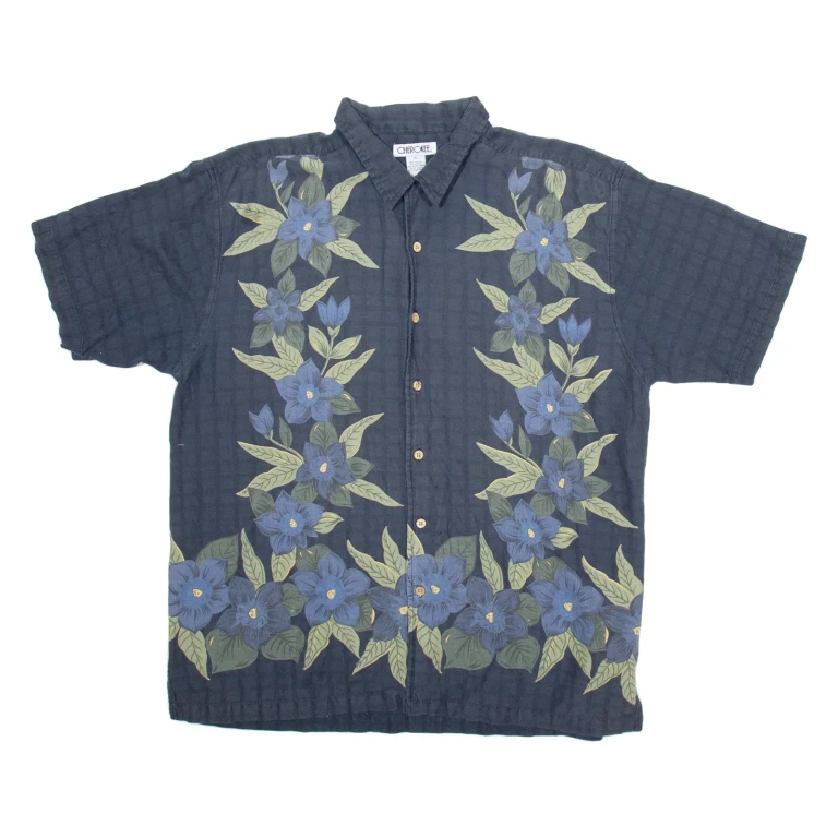 CHEROKEE Mens Hawaiian Shirt Blue Floral XL