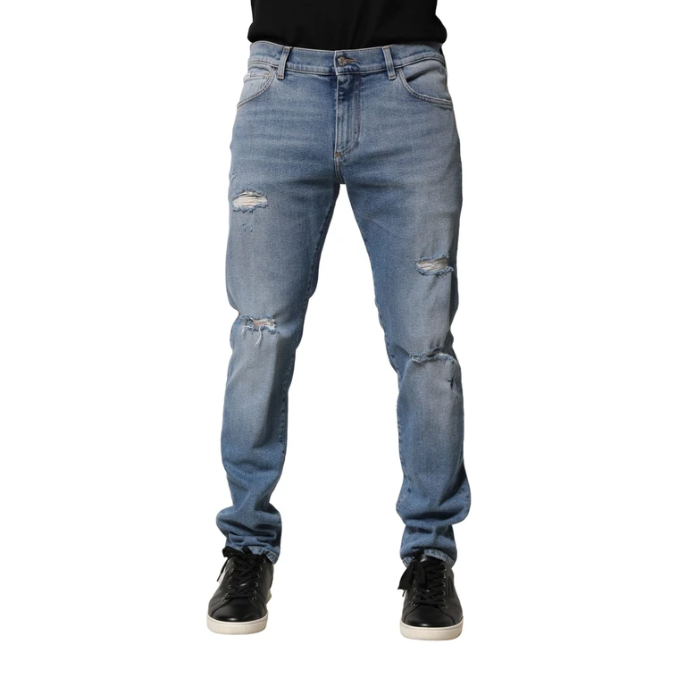 Dolce & Gabbana Blue Distressed Cotton Slim Men Denim Jeans Co+01 Clothing - Men