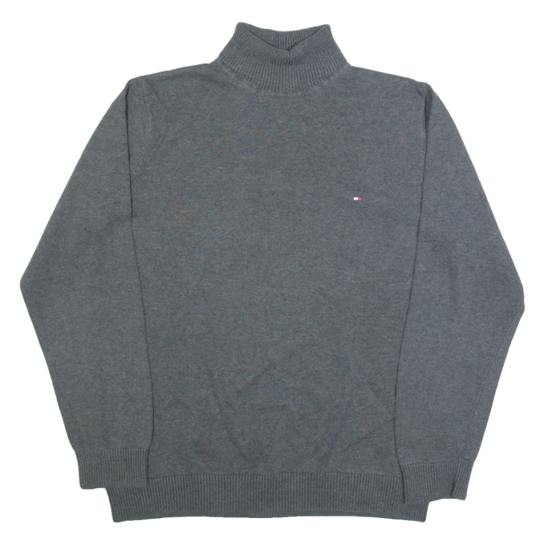 TOMMY HILFIGER Womens Jumper Grey Roll Neck Tight Knit M