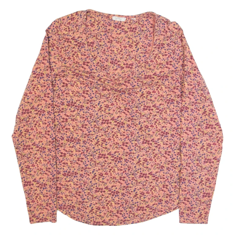 FAT FACE Womens Printed Top Pink V-Neck Long Sleeve Floral UK 12