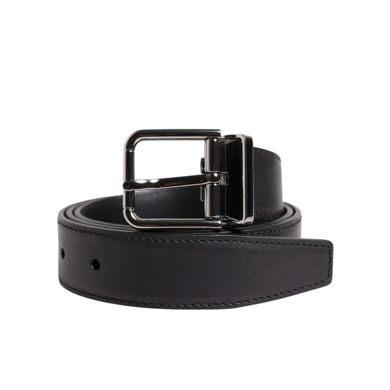 Dolce & Gabbana Black Classic Calf Leather Silver Buckle Belt - Men