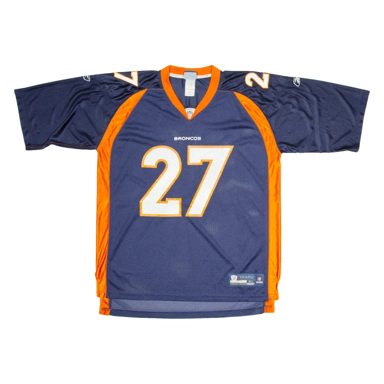 REEBOK Denver Broncos 27 Mens Football Shirt Jersey Blue USA V-Neck Nylon XL