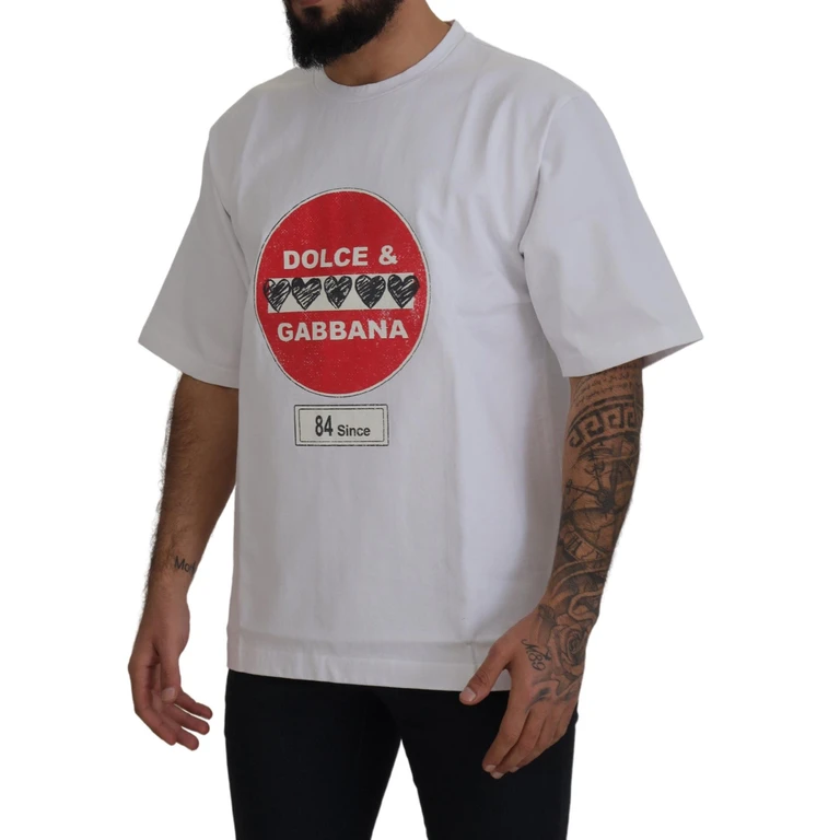 White Amor Heart Cotton Crewneck T-Shirt - Men