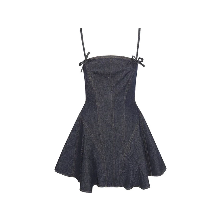 Self-Portrait Denim Bow Mini Dress