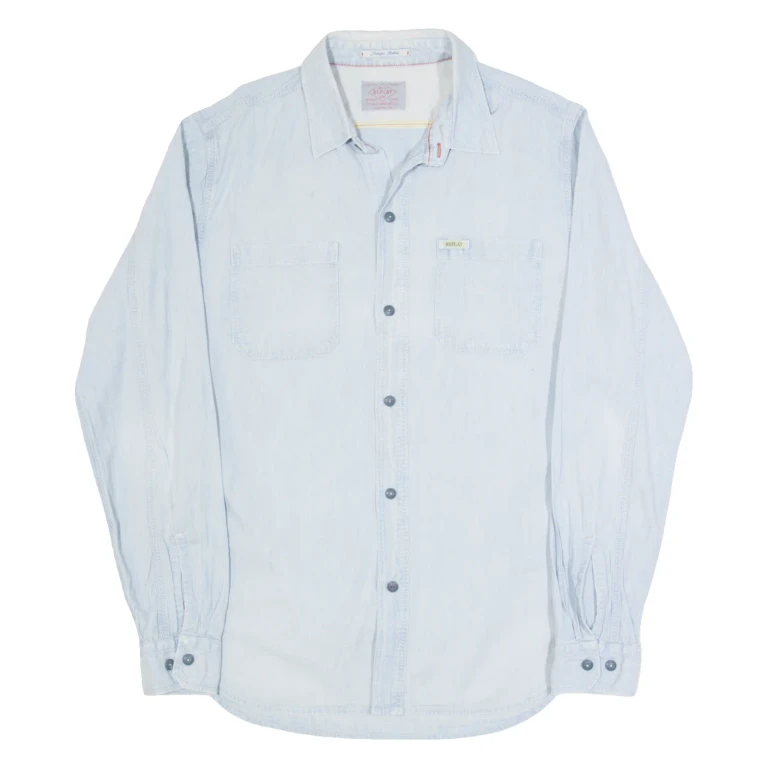 REPLAY Mens Plain Shirt Blue Long Sleeve M