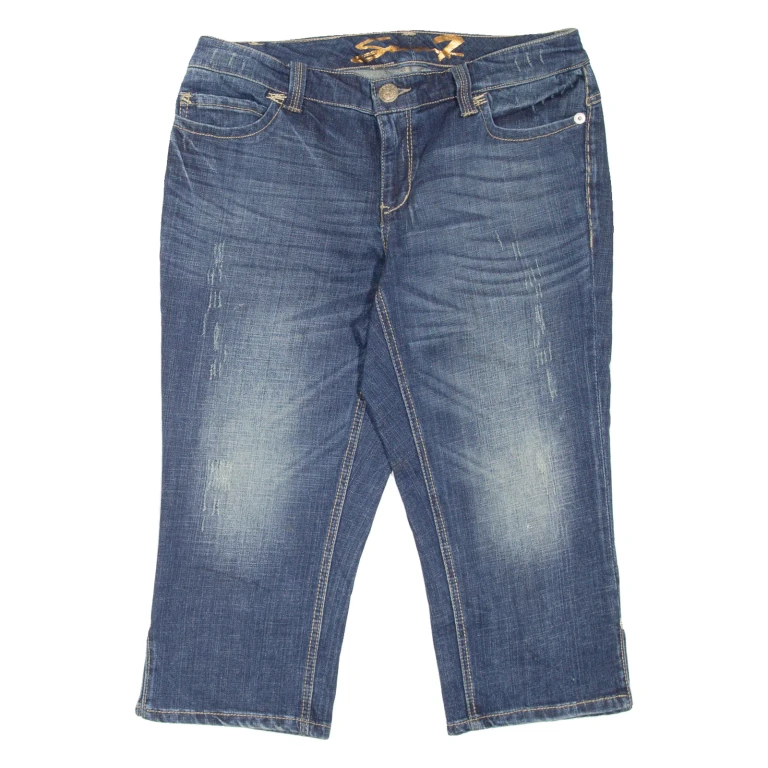 SEVEN7 Cropped Womens Jeans Blue Regular Tapered Stone Wash W33 L21