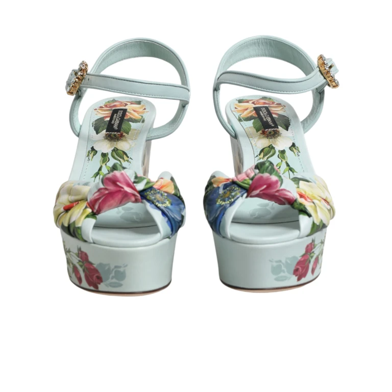 Dolce & Gabbana Green Floral Ankle Strap Wedge Sandals Shoes 100lf - Women