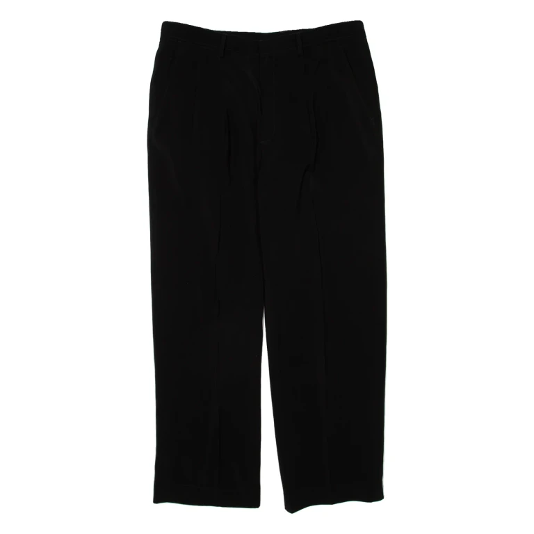 Pleated Womens Trousers Black Loose Straight W35 L28
