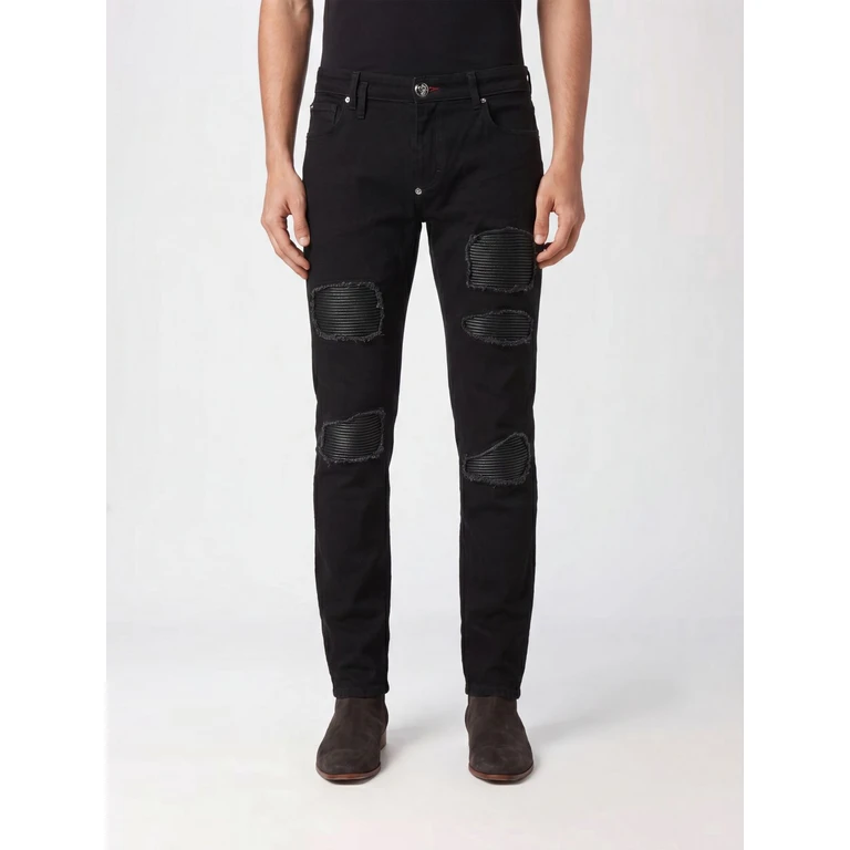 Skinny-Fit Distressed Effect Cotton Denim Jeans (SADCMDT3703PDE004N02JB)