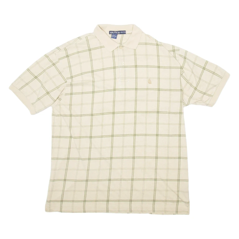 NAUTICA Mens Polo Shirt Beige Check Short Sleeve 2XL
