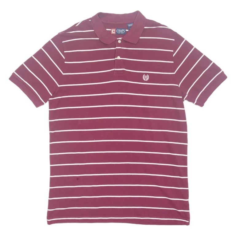 CHAPS Mens Polo Shirt Maroon Striped L