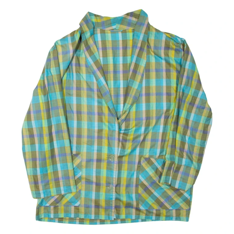 Womens Printed Blouse Green V-Neck Long Sleeve Check XL