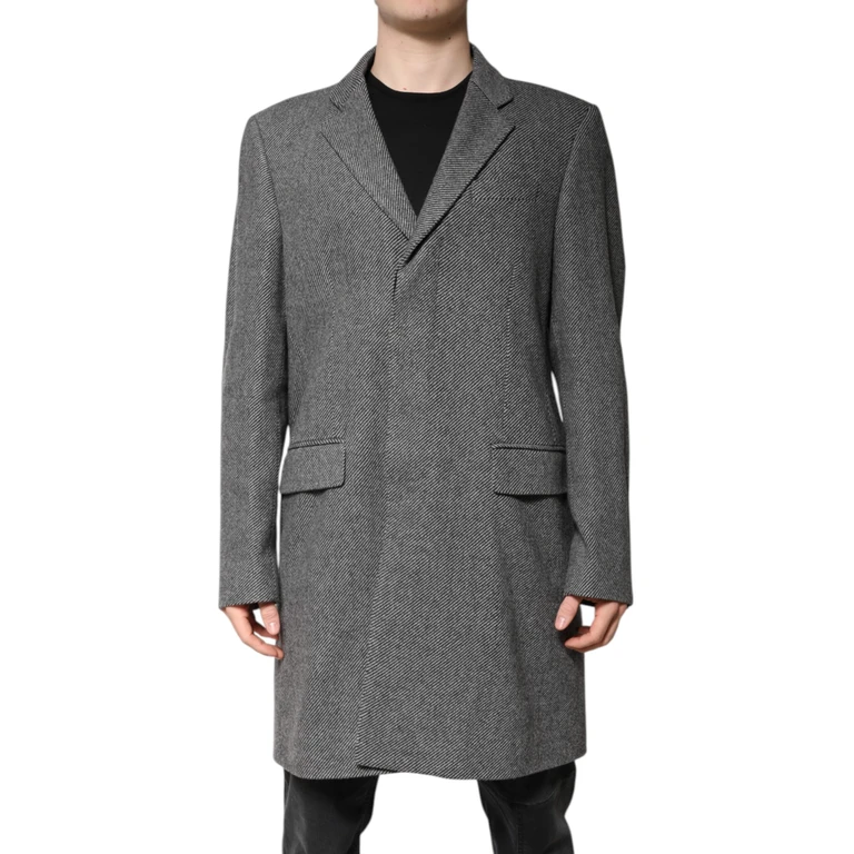 Gray Wool Single Breasted Trench Coat Jacket Polyester Clothing - Men