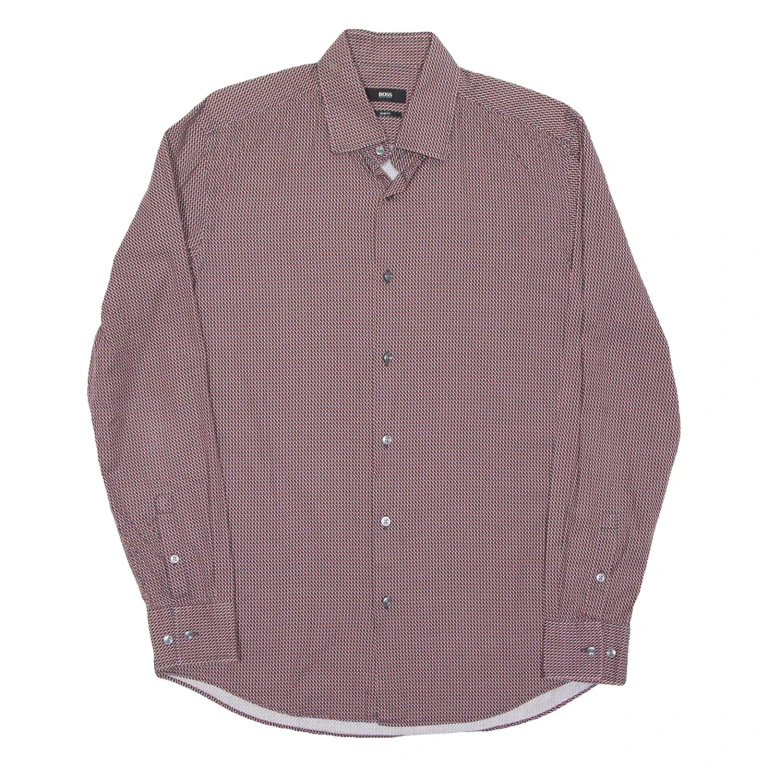 BOSS Slim Fit Mens Shirt Red Spotted Long Sleeve M