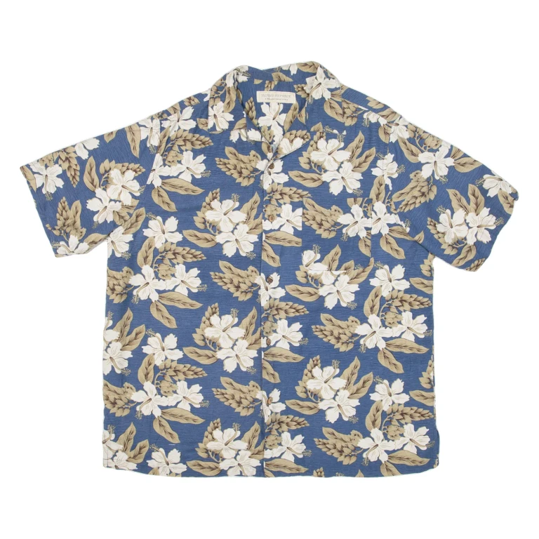 ISLAND REPUBLIC Mens Hawaiian Shirt Blue Floral M