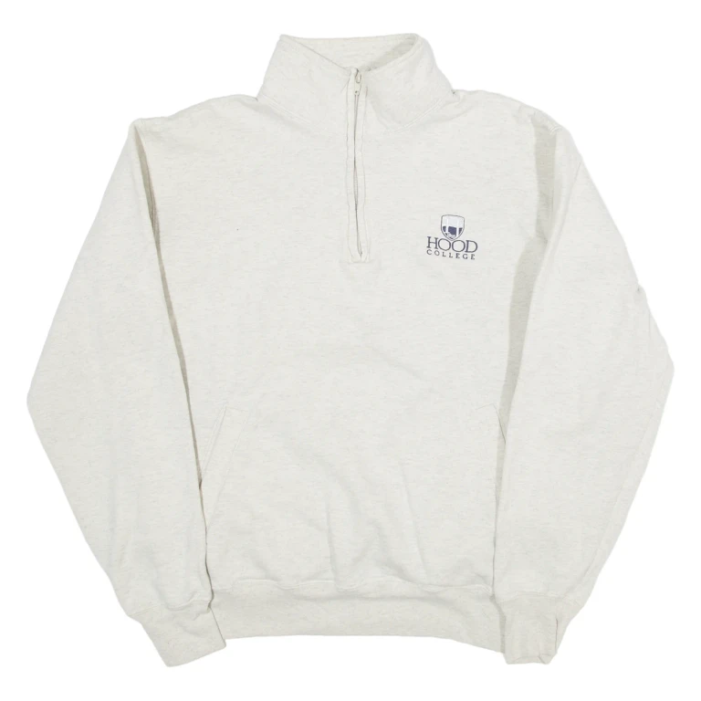 CHAMPION Hood College Mens Sweatshirt Grey 1/4 Zip 80s USA M