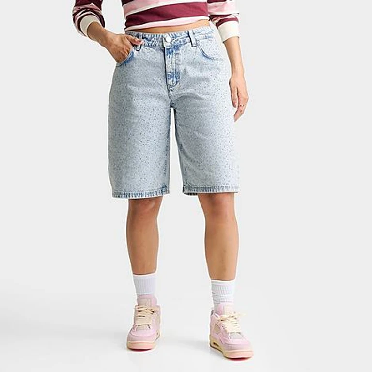 Unlike Humans Women's Rhinestone Denim Jorts in Light Stone Wash Size: 24