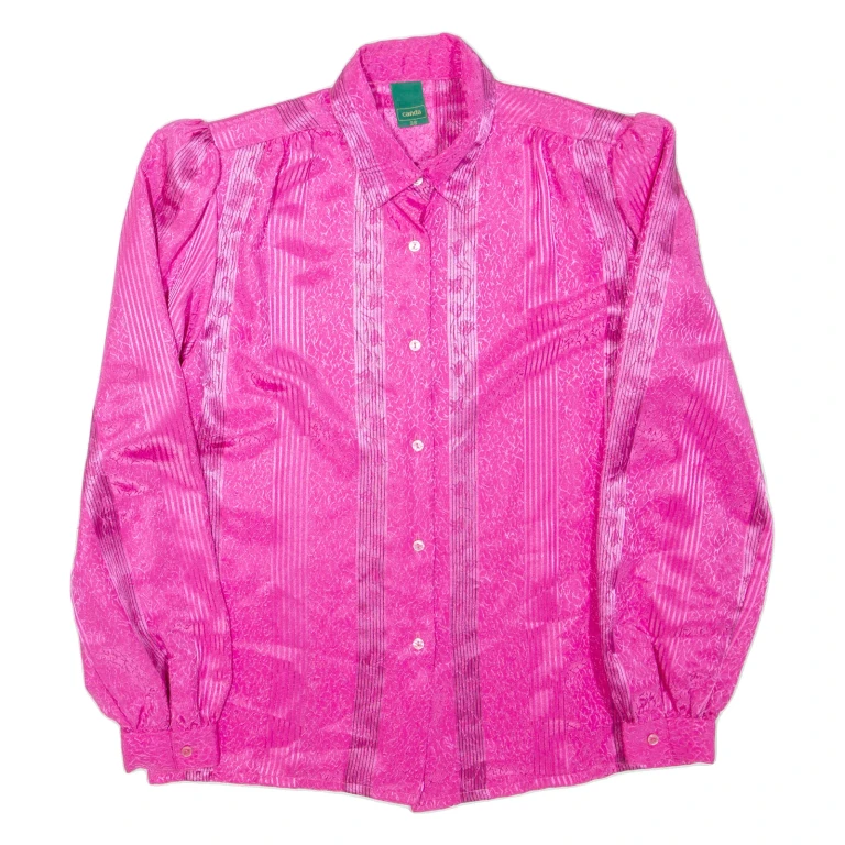 CANDA Womens Printed Shirt Pink Collared Long Sleeve Striped M