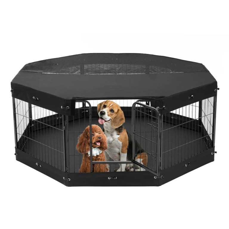 Dog Playpen 8 Panels Foldable Metal Dog Exercise Pen with Cover Pad Bag - Multicolor