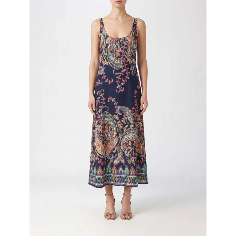 Paisley Print Crêpe Midi Dress with a Tie-Waist Sash Belt (WRHA055599SPSI1X0883)