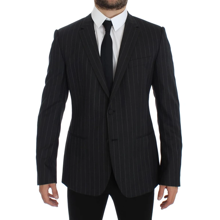 Dolce & Gabbana Gray Striped Slim Fit Wool Blazer Clothing - Men